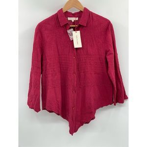 Solitaire Button Down Shirt Women Size Large Red Cranberry Collar Embroidery New